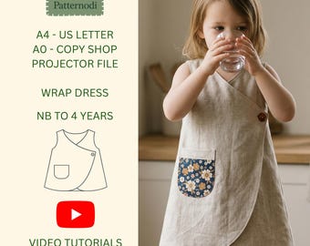 Toddler Wrap Dress Pattern, Pinafore, Sizes NB-4T (PDF Download) Video Tutorials