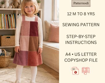 Toddler Pinafore PDF Pattern, Girls Jumper Dress to Layer, Ages 1-8, A4 and Copyshop