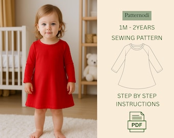 Baby Dress Pattern: Long Sleeve A-Line Sewing (A4 PDF Digital Download)