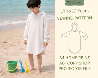 Hoodie Dress Pattern for Kids 1-12 Years, A4, A0 PDF, Projector File