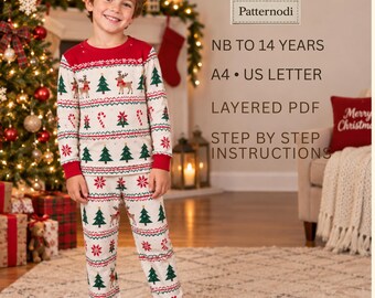 Kids Pajama Sewing Pattern, Christmas Pj Set, Newborn to 14 Years , A4, US Letter