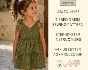 Tiered Dress Sewing Pattern – Girls Sundress PDF with Adjustable Tie Straps