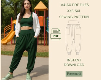 Harem Pants Pattern PDF Sewing High Waist Cuffed Instant Download XXS–5XL