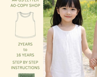 Kids Top Sewing PDF Pattern Easy Sleeveless Unisex Beginner Project Fast Summer Make