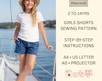 Girls Shorts Sewing Pattern, 3 Length Options, Ages 2-14 (PDF)