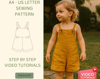 Baby Romper Pattern PDF A4 Short Overalls Sewing With Beginner Unisex Instructions