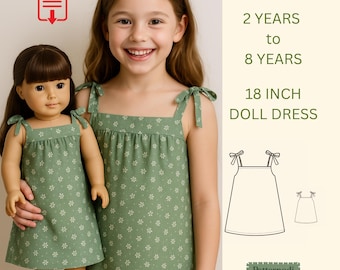 Girl Doll Dress PDF Sewing Pattern A4 Matching Sundress Tutorial Instant Download 2–8Y
