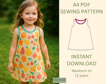 Easy Kids A Line Dress Sewing Pattern PDF Newborn To 12 Years A4