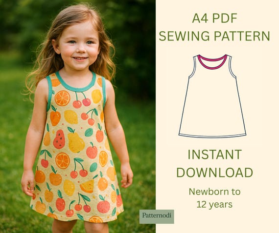Easy Kids A Line Dress Sewing Pattern PDF Newborn To 12 Years A4