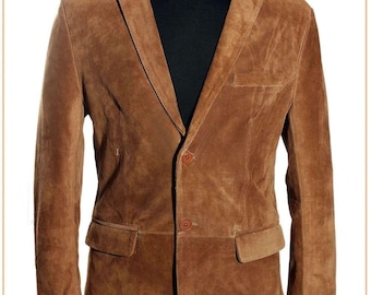 Carter Tan Men's New Smart 2 Buttons Real Cowhide Suede Leather Blazer Jacket