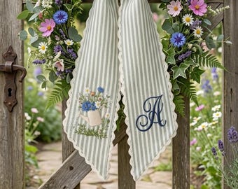 Personalized Garden Door Sash, Floral Watering Can Wreath Bow, Monogram Front Door Decor, Farmhouse Spring Porch Decoration