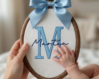 Monogram Name Embroidery Hoop Sign, Personalized Baby Nursery Wall Decor, Custom Newborn Keepsake Gift, Baby Announcement Sign