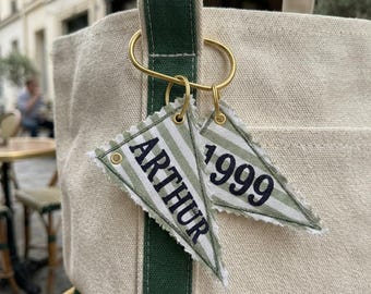 Custom Pennant Flag Bag Charm Tag, Personalized Embroidered Keychain, Gift For Her, Backpack Decor