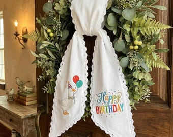 Birthday Door Sash, Happy Birthday Wreath Bow, Goose Party Decor, Front Door Celebration Decor, Birthday Porch Decoration