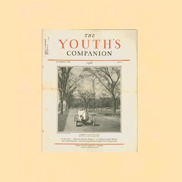 Youth's Companion, July 1, 1926, Volume 100, No. 26, Cover Photograph of a Racing Car, Stories & Projects Vintage Juvenile Magazine