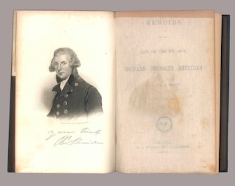 Sheridan. Memoirs of the Life of the Rt. Hon. Richard Brinsley Sheridan by Thomas Moore, Volume 1 - Antique Book from 1866 Vintage Book