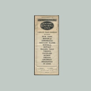 1913 New York Central & Hudson Railroad Train Schedule Timetable for the New York Central Lines, Hundreds of Small Town Stations and Stops