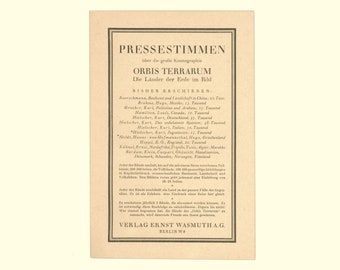 German Publisher&#39;s 1926 Promotional Flyer of Press Reviews: Verlag Ernst Wasmuth. German Text.