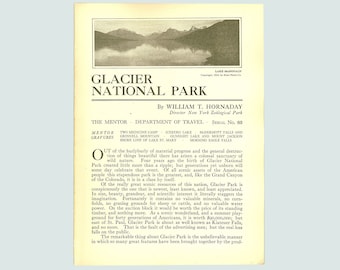 Glacier National Park by William T. Hornaday. 1914 Disbound Article with 6 Sepia Gravure Plates and 13 black-and-white photos in the Text