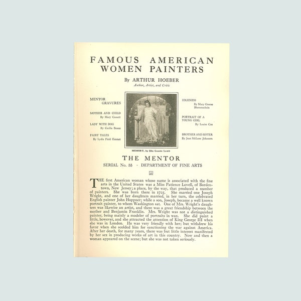 Famous American Women Painters by Arthur Hoeber. Disbound Stand-Alone Monograph. 1914 Mary Cassatt, Cecilia Beaux, et al. 6 Sepia Gravures