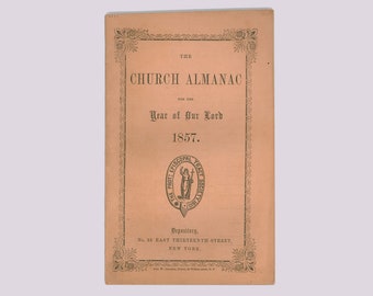 1857 Protestant Episcopal Church Almanac Almanack List of Church Bishops and Clergy Antique Religious Pamphlet Paper Ephemera