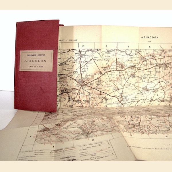1898 Ordnance Survey Map, Abingdon England, Uffington White Horse, Vale of the White Horse  Pocket Folding Map, Officially Deaccessioned