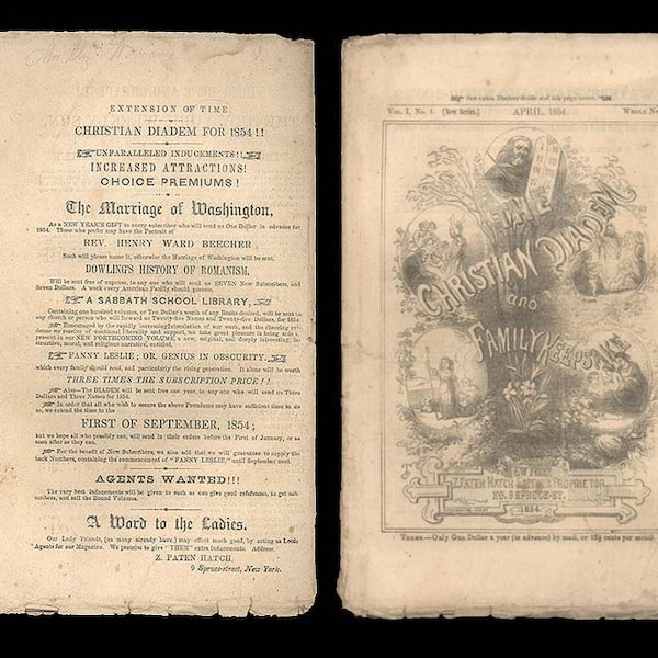 Christian Diadem & Family Keepsake, April 1854, Pre-Civil War, Victorian Era Protestant Magazine in Original Wraps Engraving of Tyre