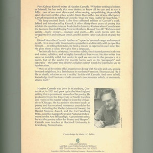 May include: Book cover with a photo of Hayden Carruth, an American poet. The book is titled "Poetry" and features a quote from Galway Kinnell about Carruth's work. The back cover includes a biography of Carruth and information about the book's publisher.