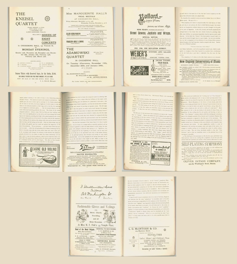 Boston Symphony Orchestra 12th Season 1892-93 Programme First Rehearsal /& Concert Beethoven Wagner Antique Book with Period Advertising