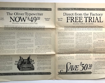 Oliver Typewriter No. 9 Original Foldout Advertising Sale Brochure avec Coupon Early Typewriter Ephemera