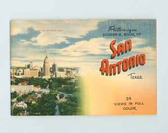 San Antonio Texas, 1940er Jahre Souvenirheft: 24 Farbansichten . Alamo, Randolph Field usw.