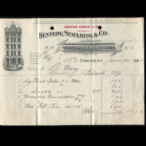 Membrete. Bradford Kennedy & Sons Sucesores de Kennedy, Spaulding. Hardware Business, Syracuse 1892 Factura a L. J. Macy de Pulaski