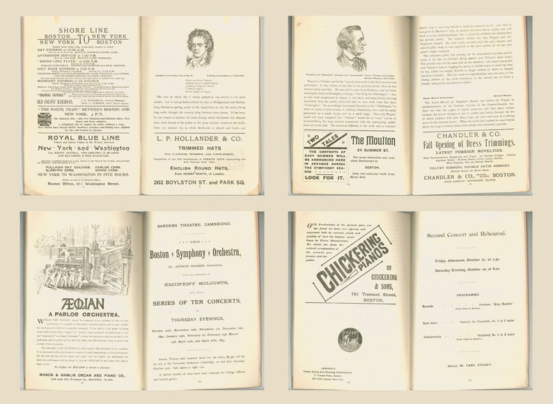 Boston Symphony Orchestra 12th Season 1892-93 Programme First Rehearsal /& Concert Beethoven Wagner Antique Book with Period Advertising
