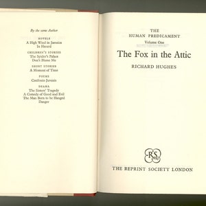 The Fox in the Attic A Novel by Richard Hughes, Reprint Society Hardcover Edition 1962 Vintage Book image 3