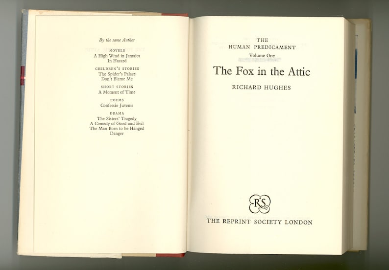 The Fox in the Attic A Novel by Richard Hughes, Reprint Society Hardcover Edition 1962 Vintage Book image 3