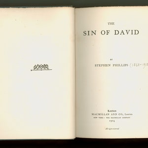 The Sin of David, by Stephen Phillips, a Play About the English Civil War. Royalists versus Parliament, 1904 Macmillan First Trade Edition image 5