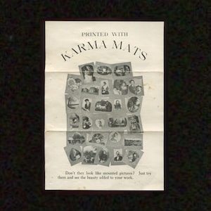 Um 1890s antikes Faltblatt für Karmamatten, zur Aufwertung von Kabinettfotografien, zur Geschichte der Populärfotografie, seltenes Objekt