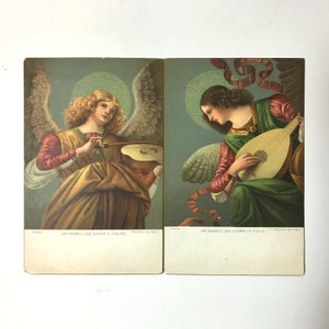 2 Chromolith Postcards of Angels Playing Musical Instruments. Issued by Stengel & Co., Dresden
