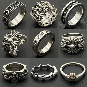 Handgemaakte sterlingzilveren ringen, gotische bloemen-minimalistische band, verstelbare statement-sieraden voor heren en dames