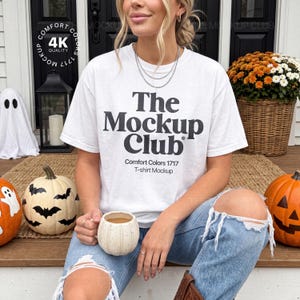 Halloween Spooky T-shirt Mockup, White Comfort Colors 1717, Fall Lifestyle