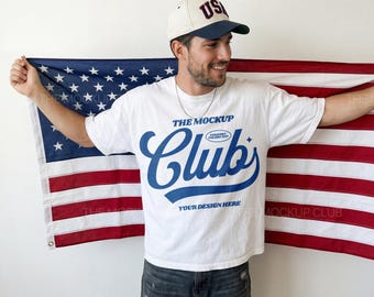 Comfort Colors 1717 White, 4th of July America 250 Patriotic, Men's T-Shirt Mockup
