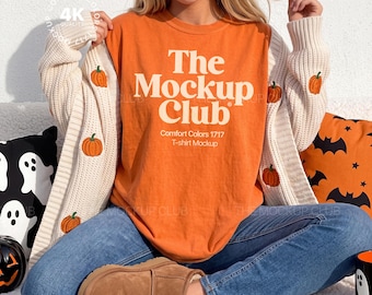 Burnt Orange Halloween Spooky T-shirt Mockup, Comfort Colors 1717, Fall Lifestyle