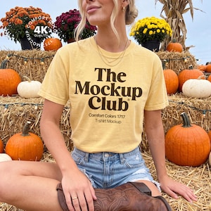 Fall Pumpkin Patch T-shirt Mockup, Butter Comfort Colors 1717, Halloween Spooky Lifestyle