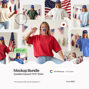 Comfort Colors 1717, 4 de Julho, América 250, Pacote de Mockups de Camisetas Patrióticas