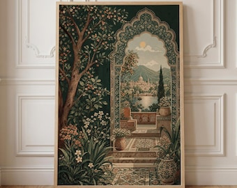 Mughal Arch Print, Indian Garden Landscape, Persian Scenic Wall Decor (Digital or Poster)
