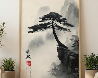 大型-オリジナル-墨絵-竹-白黒-日本画-水墨画-墨-侘び寂び-日本美術