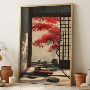 Stampa di acero giapponese, decorazione asiatica con giardino zen (digitale o poster)