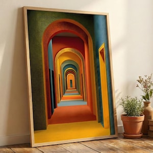 Geometrische boogprint, gang met kleurvlakken, moderne kunst (digitaal of poster)