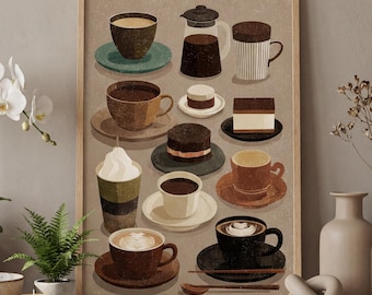 Mid Century Coffee Print, Retro Cafe Illustration (Digital or Poster)
