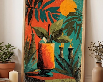 Mid-Century Modern Tiki Bar Print, Retro Cocktail Art (Digital or Poster)